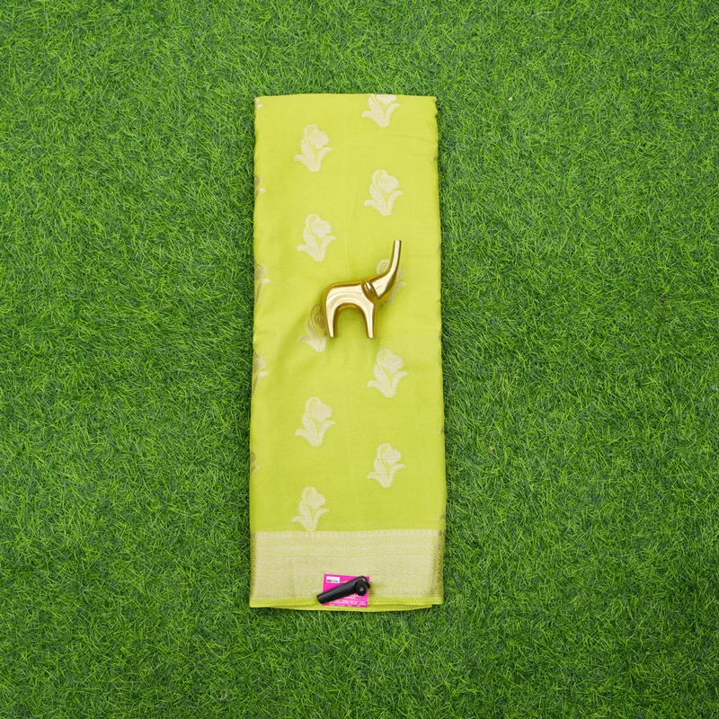 Pista Green Color Traditional Zari Border Georgette Fancy Saree