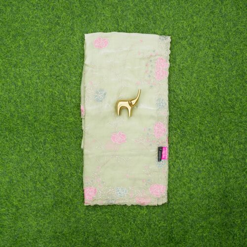 Pista Green Color Floral Thread Work Embroidered Saree