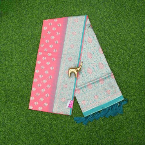 Pink and Sea Green Color Border Fancy Saree