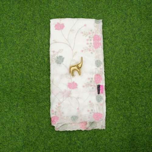 White Color Floral Thread Work Embroidered Saree
