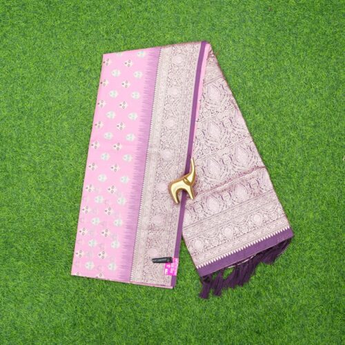 Light Pink and Wine Color Border Fancy Saree