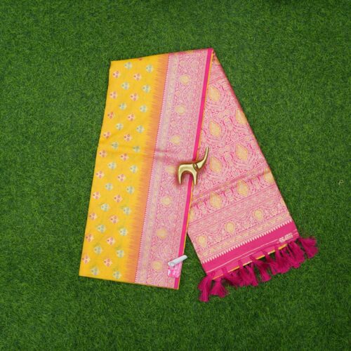 Yellow and Pink Color Border Fancy Saree