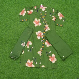 3 1020 GREEN Green Color Floral Print 3pc Designer Dress