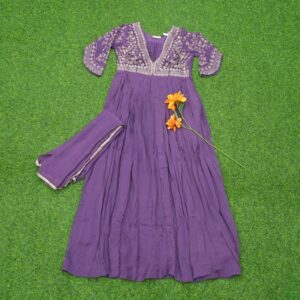 Lavender Color Embroidered Designer Party Wear Long Frock