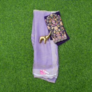Lavender & Dark Purple Colored Blouse  Embroidered Work Saree