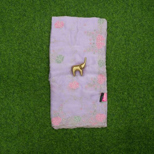 Lavender Color Floral Thread Work Embroidered Saree