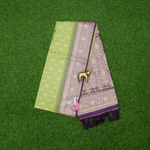 Pista Green and Dark Purple Color Border Fancy Saree