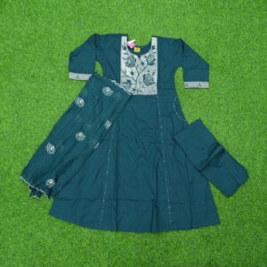 Teal Blue Colored Thread Embroidered Designer Dress