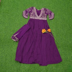 Wine Color Embroidered Designer Party Wear Long Frock