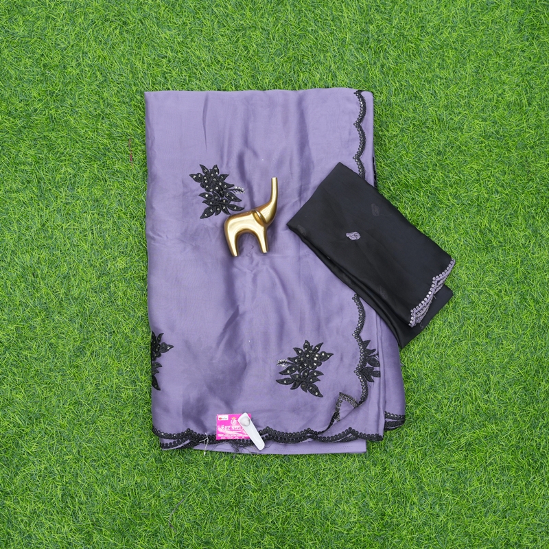 Lavender and Black Color Designer Daily Wear Saree