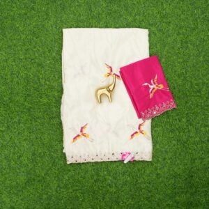 4 700 CREAM & PINK Cream and Pink Color Blouse Embroidered Work Saree