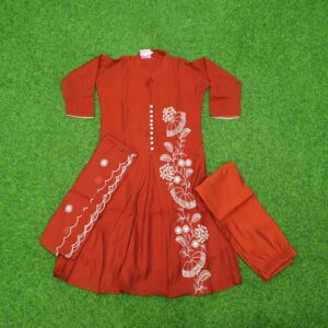 Brick Red Color Thread Embroidered Designer Dress