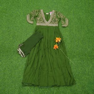 Green Color Embroidered Designer Party Wear Long Frock