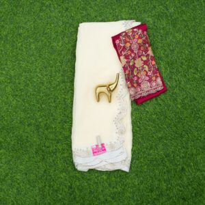 White & Red Colored Blouse Embroidered Work Saree