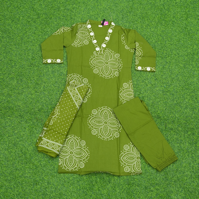Green Color Bandhani Print 3-Piece Designer Dress