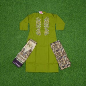 5 900 GREEN Green Color Embroidered Cotton 3-Piece Designer Dress