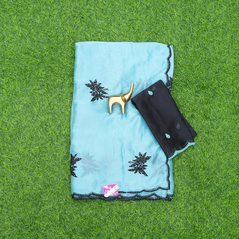 Blue and Black Color Designer Daily Wear Saree