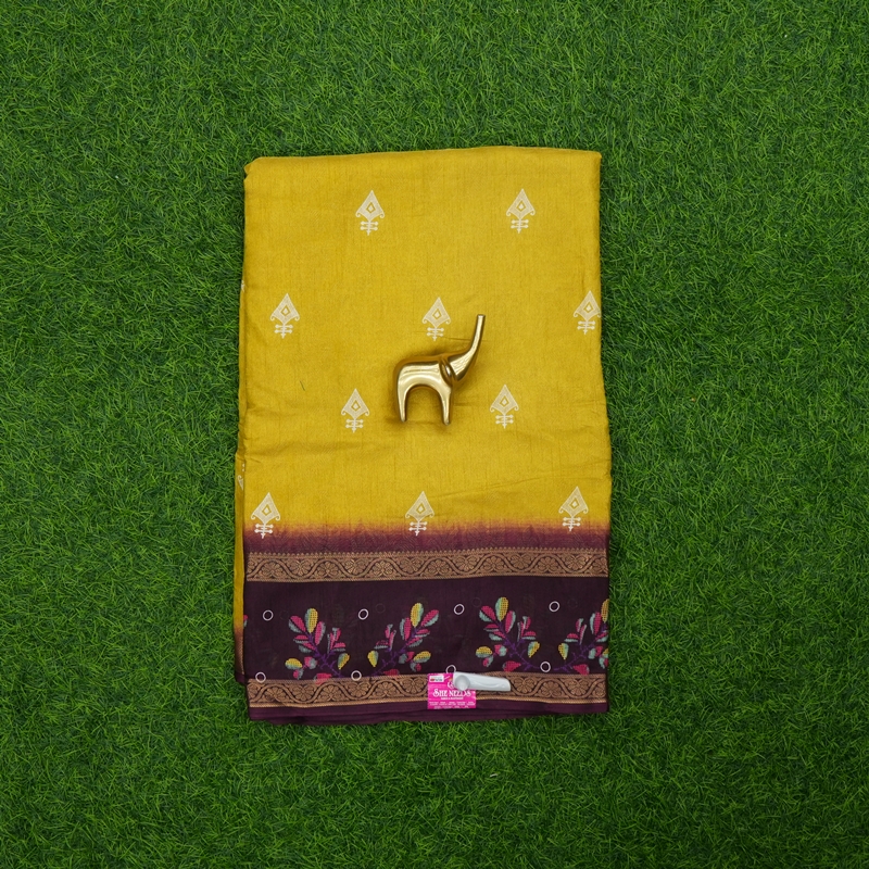 Yellow and Brown Color Traditional Daily Wear Saree