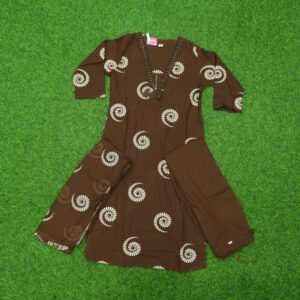 Dark Brown Color Cotton Printed Designer Dress