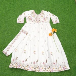 White Color Embroidered Designer Party Wear Long Frock