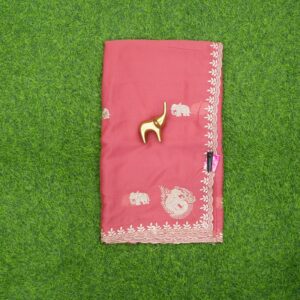 7 690 PINK Peach Color Elegant White and Silver Embroidered Work Saree