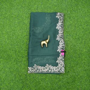 Dark Green Color Work Saree  Embroidered With  C-Pallu Border