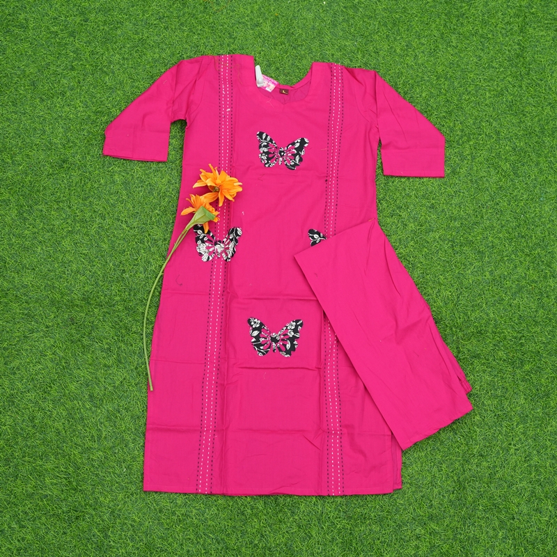 Pink Color Butterfly Embroidered Cotton Dress