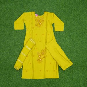 7 850 YELLOW Yellow Color Floral Embroidered 3-Piece Designer Dress