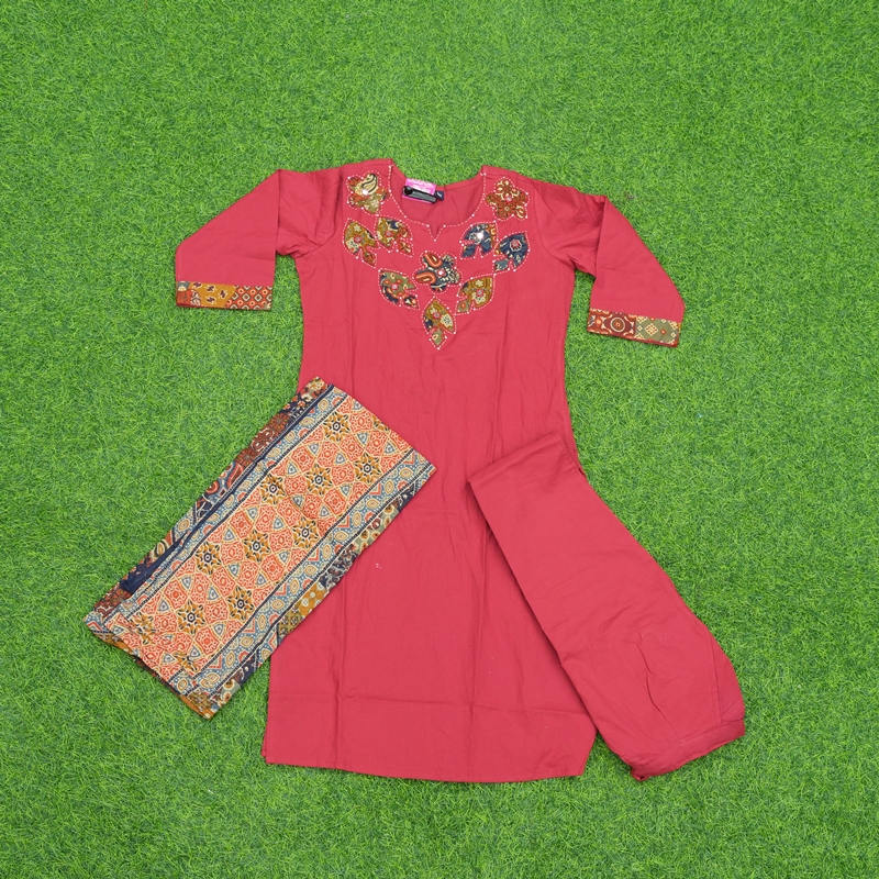 Pink Color Floral Patchwork and Embroidered On The Neckline Designer Dress