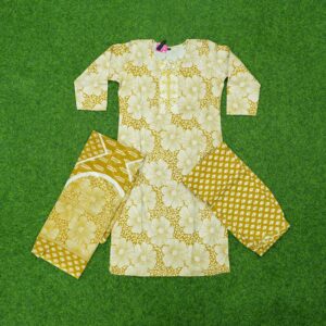Mustard Yellow Color Floral Printed Designer Dress