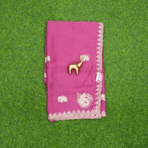 Pink Color Elegant White and Silver Embroidered Work Saree