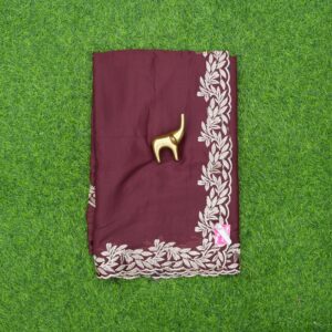 Maroon Color Work Saree  Embroidered With  C-Pallu Border