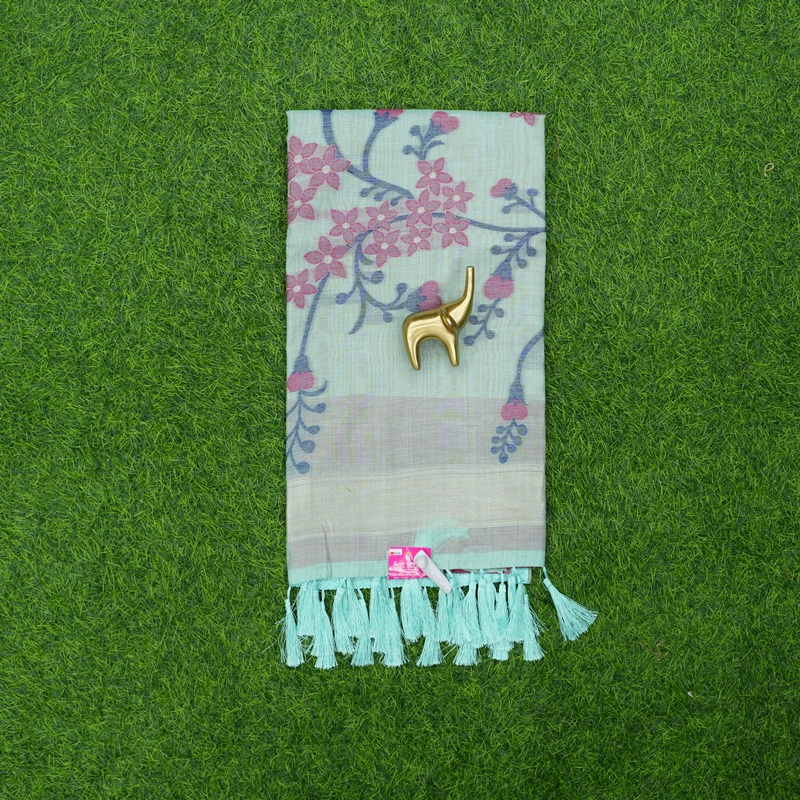Sky Blue Color Floral Print Fancy Saree