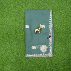 Bottle Green Color Elegant White and Silver Embroidered Work Saree