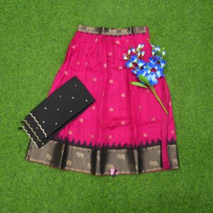 Rani Pink and Black Color Gold Zari Embroidered Traditional Half Saree