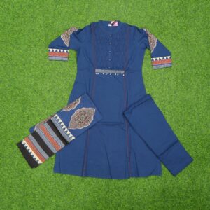 Navy Blue Color Traditional Geometric Printed Designer Dress
