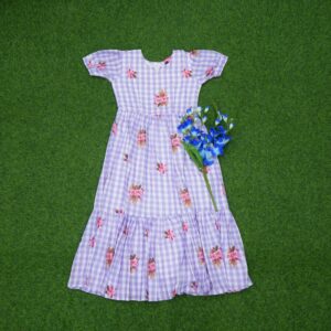 1 900 Lavender Color Checks Floral Printed Designer Long Frock