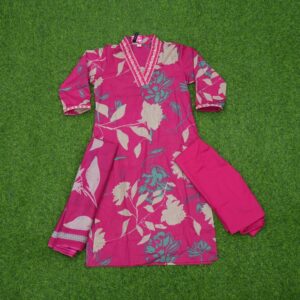 1 980 PINK Rani Pink Color Floral Printed 3-Piece Designer Dress