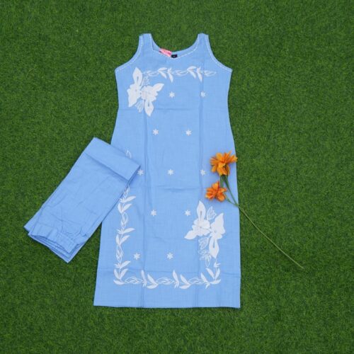 Sky Blue Color Thread Embroidered 2-Piece Designer Dress