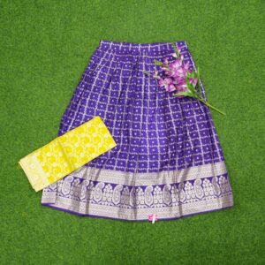 Purple and Green Color With Traditional Silver Floral Banarasi Half Saree