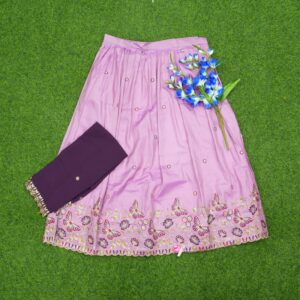 Lavender and Violet Color With Floral Thread Work Embroidered Half Saree