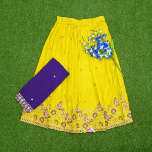 Green and Purple Color With Floral Thread Work Embroidered Half Saree