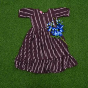 Wine Color Geometric Ikat Print Tiered Long Frock