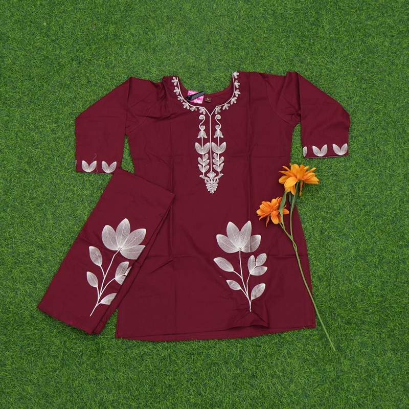 Maroon Color Floral Thread Embroidered 2-Piece Designer Dress