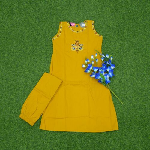 Yellow Color 2-Piece Thread Embroidered Designer Dress