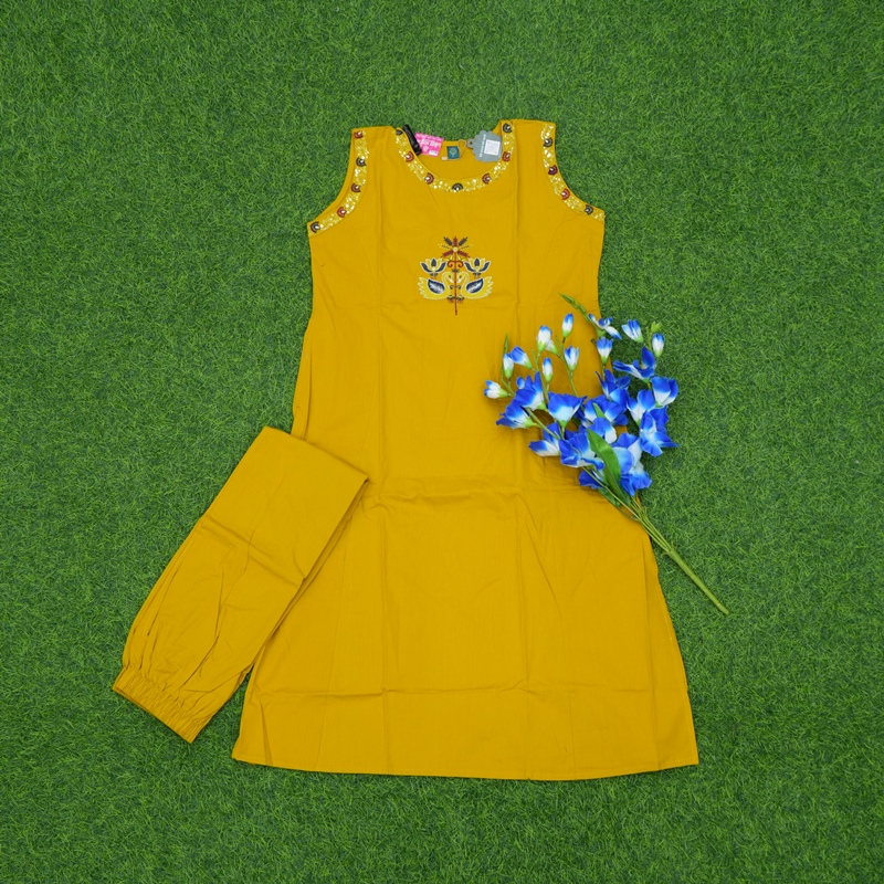Yellow Color 2-Piece Thread Embroidered Designer Dress