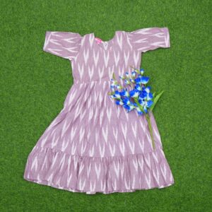 Dusty Purple Color Geometric Ikat Print Tiered Long Frock