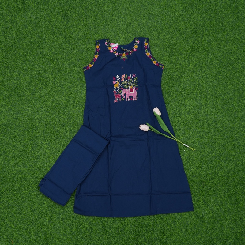 Blue Color 2-Piece Floral Embroidered Designer Dress