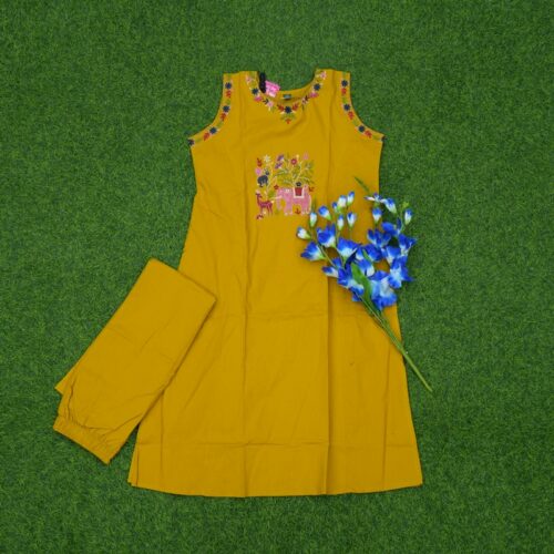 Yellow Color 2-Piece Floral Embroidered Designer Dress