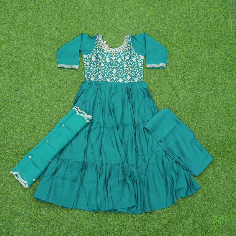 Sea Green Color Embroidered Georgette Anarkali 3-Piece Designer Dress